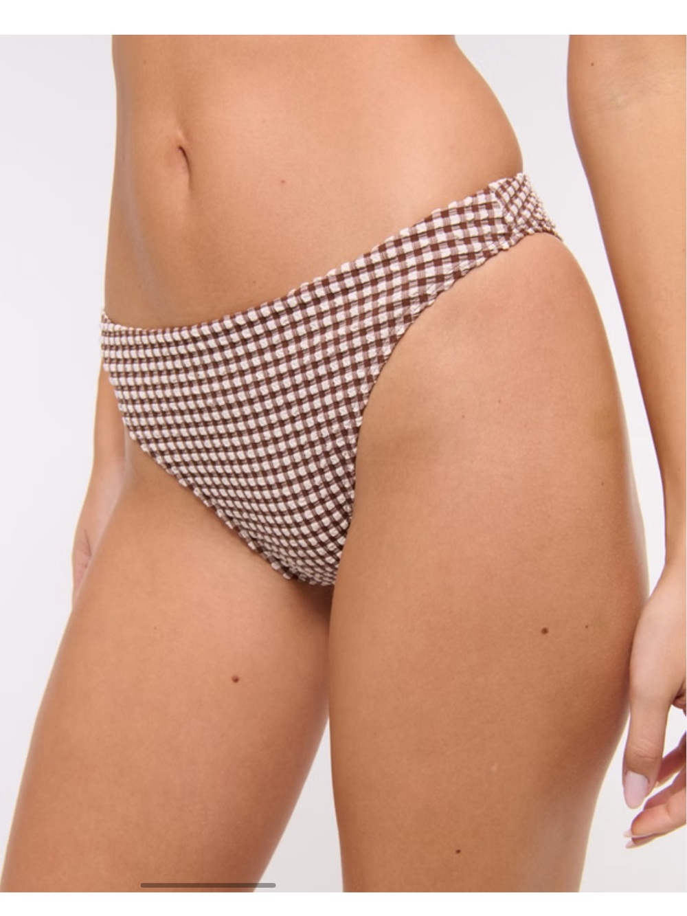 Abercrombie & Fitch Brown Gingham Mid Rise High-Leg Bikini Bottom - Picture 2 of 4